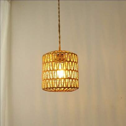 1pc Bohemian Style Paper Rope Handmade Woven Moon-Shaped Metal Lampshade, Diameter 15.74 Inches, Retro Style Lampshade, Chandelier Accessory (Does Not Include Bulb, Lamp Holder, Or Hanging Wire), Silent Vintage Chandelier Lampshade, Easy To Install