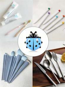 1pc Toothbrush Holder,Ladybug Design Toothbrush Holder,Wall-Mounted Toothbrush Storage Rack,Suction Cup Bathroom Storage Box,Multifunctional Toothpaste Toothbrush Holder,Wall Mounted Makeup Brush Comb Storage Rack,Free Punching Bathroom Hanging Toothbrush Holder,Pen Holder,Fork/Spoon/Chopstick Holder - Multicolor - View 9