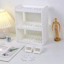 1pc Desktop Pegboard Storage Rack, 2-Tier Desk Organizer Shelf With Pen Holder And Hanging Hook, White Space Saving Organizer For Stationery, Makeup, Books And Small Items - White - View 12