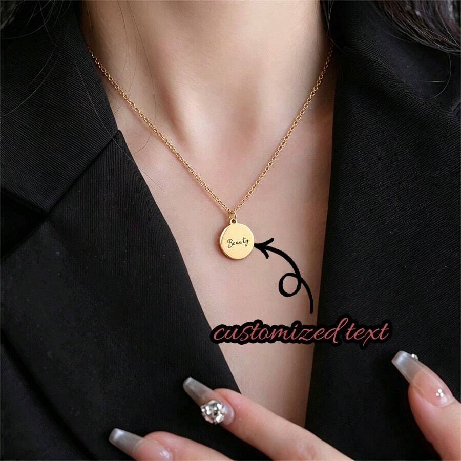 1pc Stainless Steel Mirror Polished Round Disc Necklace, Customizable Engraved Personalized Pendant Necklace, Minimalist Elegant Jewelry Gift For Women & Girls, Available In Gold / Silver - Multicolor - View 1