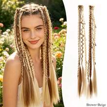 20-Inch Bohemian Style 2pcs Synthetic Braided Hair Extensions With Beads And Decorations, Hair Clip-In For Women, Suitable For Cosplay, Daily Styling, Music Festivals - Multicolor - View 13