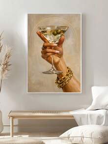 1pc Canvas Wall Art, Framed Wall Painting, Fashionable Martini Glass Poster, Charming Wall Art, Hand-Held Cocktail, Bar Decor, Modern Champagne Pattern, Suitable For Kitchen Or Lounge, Room Decor, Modern Home Decor, Fashionable Decor, Dorm Decor, Collegiate Art, Living Room Decor, Kitchen Decor, Dining Room Decor - Multicolor - View 5
