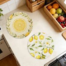 A Circular Placemat With Fresh Lemon, Lemon Slices, Green Leaves, And Flowers As Patterns, Suitable For Use In Spring, Summer, Autumn, And Winter. It Adopts A Multi-Color Pattern Design And Is Woven From 100% Polyester Fiber. The Size Is 15 * 15 Inches And Can Be Machine Washed With Polyester Placemats. - Multicolor - View 1