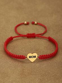 1条简约金色不锈钢编织心形手链 - 可调节手链，适合送给妈妈、姐妹、奶奶，男女皆宜，休闲佩戴，日常、节日皆宜，百搭礼物 - 彩色 - 查看 2