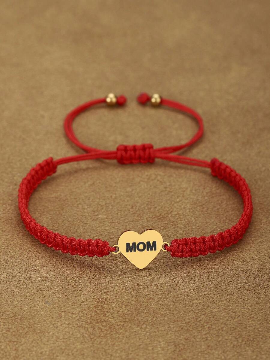 1条简约金色不锈钢编织心形手链 - 可调节手链，适合送给妈妈、姐妹、奶奶，男女皆宜，休闲佩戴，日常、节日皆宜，百搭礼物