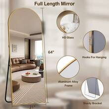64"X21"Inch Arched Full-Length Floor Mirror, Freestanding Dressing Mirror For Bedroom, Entryway & Living Room - Gold - View 3