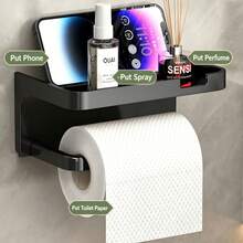 Waterproof Plastic Bathroom Tissue Paper Holder With Multifunctional Storage Rack, Wall-Mounted Tissue Dispenser With Anti-Slip Tray For Storing Phone And Small Items, Suitable For Home And RV - Multiple Styles - View 2