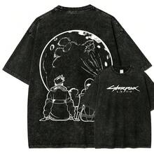Unisex Washed Style T-Shirt - 黑色 - 查看 1