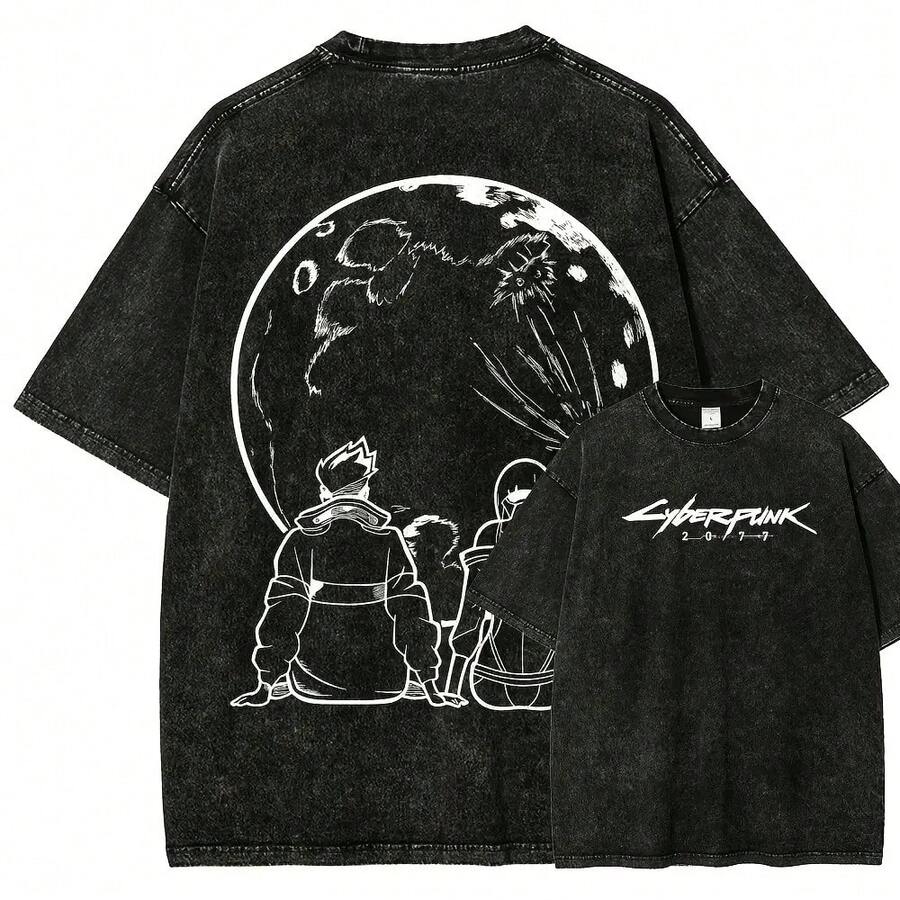 Unisex Washed Style T-Shirt - 黑色 - 查看 1