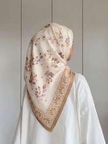 1件 110cm 女款碎花圍巾，高品質碎花清新柔軟氛圍圍巾，印花希賈布，輕盈柔軟舒適透氣百搭方巾，薄紗希賈布，花卉，優雅百搭頭巾，適合日常穿著 - 彩色 - 查看 2