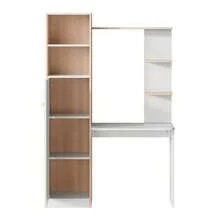 Arbeitstisch/Schreibtisch Mit Aufbewahrung – White Mit Stabholzkontrast, Unterer Schrank Mit Türen Und Oberes Offenes Regal, Büro-Design, 123.5x45x168.5 Cm - Natural - View 3