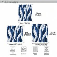 1pc 2D Abstract Wave Pattern Shower Curtain, Fashion Modern Bathroom Decor, Waterproof & Durable Polyester Material, Vibrant Blue And White Pattern, Lightweight & Easy To Clean, Enhances Aesthetics And Privacy - Multicolor - View 3
