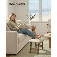 Feet Stool Ottoman Padded Feet Rest Under Desk With Solid Wood Frame Removable Cover For Living Room 9.8 X 15.4 X 11.8 Inch And Brown ULSF052LF01 - Slate Gray + Brown Leg - View 4
