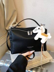 1pc Women's Solid Color PU Handbag, Minimalist Fashion One Shoulder Crossbody Small Square Bag With Pendant, Suitable For Commuting, Shopping, And Gift - Black - View 6