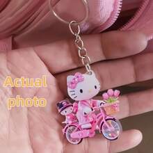1 pieza Lindo llavero acrílico de bicicleta de Hello Kitty de Sanrio, llavero de coche eléctrico con colgante decorativo 2D de Kuroomi Melody Cinnamoroll; un encantador colgante de bicicleta con diseño de gato de dibujos animados; un llavero impreso por ambos lados; un regalo perfecto con tema de anime para niñas - Multicolor - Ver 14