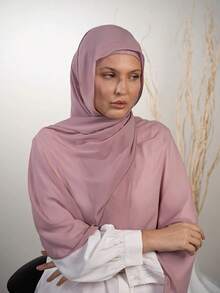 1pc 3-In-1 Instant Chiffon Hijab With Built-In Magnets And Undercap/All-In-One Instant Hijab - No Pins, Slip-Free Fit, Easy Wear In Seconds. Suitable For Daily Abaya Matching, Outdoor Activities, Prayers And Worship - Leather Pink - View 7