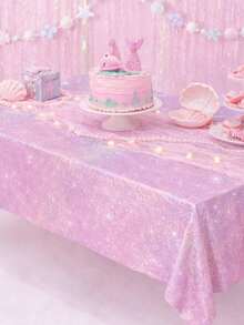 1pc Laser Pink Baby Shower Party Disposable Tablecloth, Size 137*274cm Shiny Rainbow Color Tabletop Cover, Birthday Wedding Party Decor, Baby Shower Decor, Gender Reveal Decor, Backdrop Decor, Girl Party Tablecloth, Baby Shower Party Supplies, 1st Birthday Party Home Event Tabletop Decor, Baby Party Decorations - Laser Pink - View 10