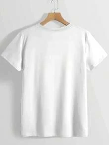 White Women's T-Shirt With Travel Motif – LOVE LIVE Heartbeat & Airplane Print With ECG & Airplane Symbols, Breathable Crew Neck Short-Sleeved T-Shirt For Travelers, Holiday Outfits & Wanderlust Lovers (Machine Washable) - White - View 2