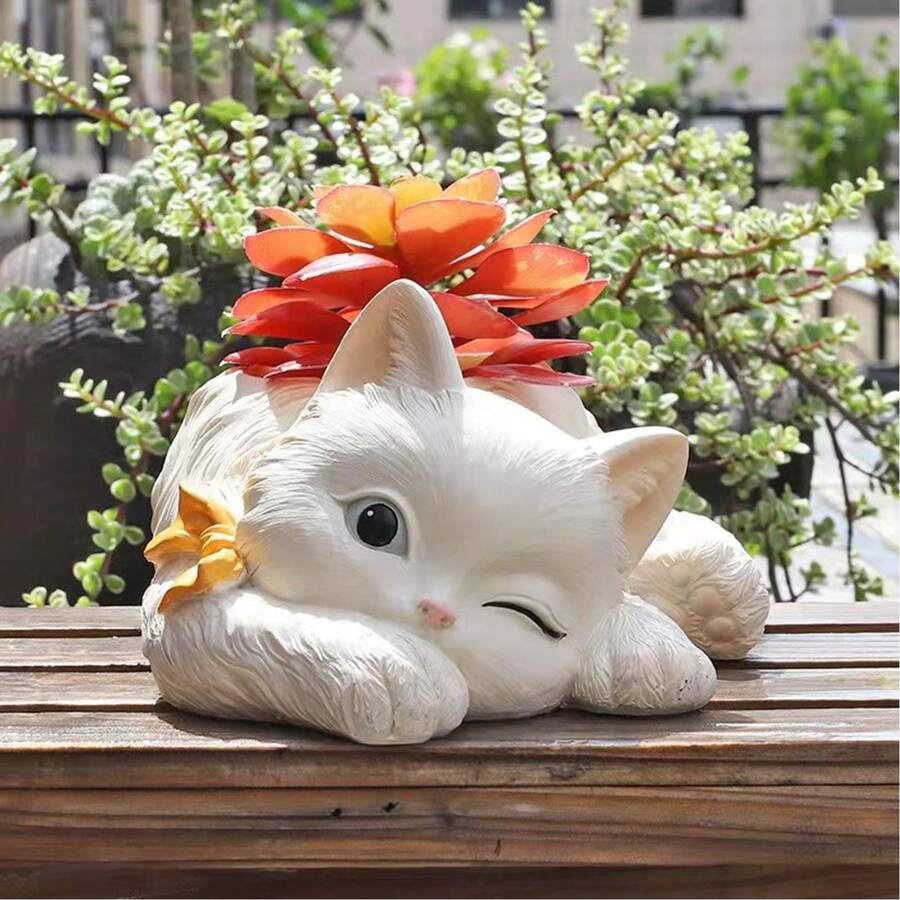 1个可爱猫咪造型花盆 - 耐用树脂花盆,适合家居、办公桌、卧室装饰,是送给爱猫人士、植物爱好者或喜欢可爱家居装饰人士的理想礼物。生日、乔迁或犒劳自己都非常合适! - A - 查看 1