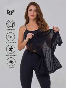 Women's 3-Piece Gym Set | Padded Top + Leggings + Tulle Blouse – Comfort & Elegance, Stylish And Transparency-Free Women's Gym Outfit - 黑色的 - 查看 2
