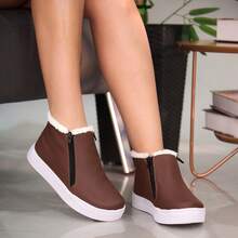 Women's Ankle Boots With Fur Lining, Short Shaft, And Side Zipper - Lightweight And Comfortable - Earth Brown - View 4