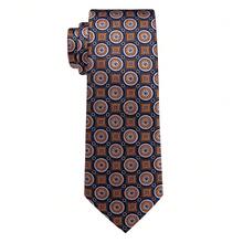 Juego de 4 piezas para hombre con corbata, pañuelo de bolsillo, gemelos y anillo dorado con patrón barroco marrón vintage para boda, fiesta, banquete o baile - Marrón - Ver 4