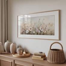 1幅无框横幅花卉草地纹理墙画，大型中性野花帆布油画，客厅全景粉彩画，母亲节礼物，宿舍装饰最佳选择 - 花卉草地 - 查看 3