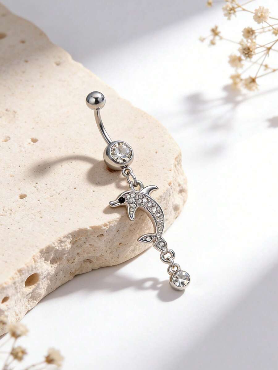 1个可爱休闲海豚肚脐环，适合日常佩戴、海滩度假、派对装扮 - 海豚 - 查看 1