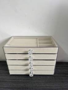 Joyero de 5 capas, caja de almacenamiento de joyas de gran capacidad con forro de terciopelo y asa de cristal, organizador multiusos para aretes, anillos, collares, pulseras - Caja de exhibición de joyas de estilo clásico - multicolor - Ver 15