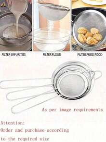 1 pieza/3 piezas Colador de malla fina de acero inoxidable, herramienta de cocina multifuncional, se puede usar para filtrar harina, hojas de té, alimentos fritos, polvo de café, jugo, etc., esencial para cocinar y hornear, regalo de cocina ideal para Navidad para cocineros en casa, ahorra espacio - Plateado - Ver 5