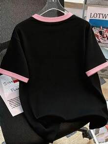 2件套女童水豚印花圆领T恤短裤套装，舒适简约设计，适合春夏穿着 - 彩色 - 查看 5