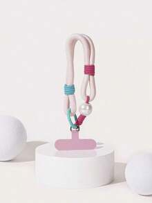 1 pieza Cordón de unicolor con perla falsa, Correa tejida para muñeca, Accesorio de colgante para funda de teléfono, Accesorio de pulsera - Multicolor - Ver 12