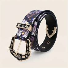 1pc Retro Western Style Tropical Floral Women's Belt | Butterfly Print Waist Belt | Vintage Carved Buckle Belt, Suitable For Holiday Outfits, Bohemian Dresses, Jeans - C - View 2