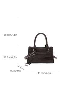 2026 New Solid Color PU Patchwork Zipper Handbag, Minimalist Fashion Outdoor Personalized Small Square Bag, Versatile Shoulder Crossbody Bag With Adjustable Strap - Coffee - View 12