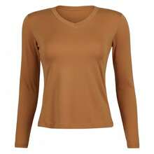 Kit 3 Women's Basic Long Sleeve V-Neck Blouses - Marrón / Negro / Caramelo - Ver 4