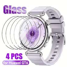华为 Watch GT6-41mm 和 GT6-46mm 舒适贴合钢化玻璃屏幕保护膜 4 片装，9H 硬度，防刮花，防指纹，无气泡，母亲节/生日/周年纪念礼物 - 4個,適用於GT6-46mm - 查看 9