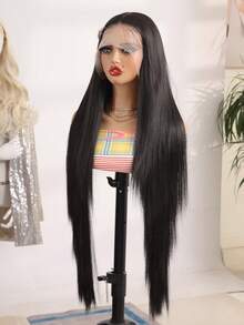 34-Inch Colorful 13*4 Lace Front Wigs With Soft, Straight Black Hair Texture, Japanese Fiber Wig Suitable For Daily Wear And Parties, Enhancing Beauty | Bold Styling Wigs | Luxurious Wigs - Black - View 5
