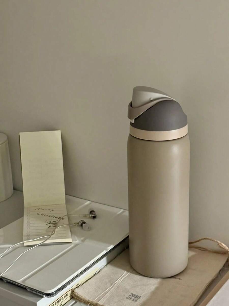 Owa Laa Light Brown Large Capacity Stainless Steel Water Bottle, 32oz/945ml With Straw, Exquisite Look, Double Wall Insulated For Hot&Cold Drinks/Iced Water, For Leisure Work Sports Indoor Outdoor, Ideal For Students Office Workers, Perfect Gift Choice - 棕色 - 查看 1