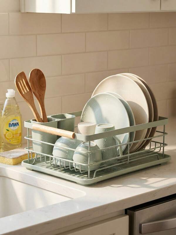 1pc Multi-Function Bowl & Dish Rack With Knife & Fork Holder, Dish Drying Rack, Metal Plate Rack, Chopstick Holder, Multi-Purpose Countertop Bowl & Dish Drying & Storage Rack, Suitable For Kitchen