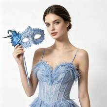 1 chiếc mặt nạ nửa mặt viền ren gợi cảm và bí ẩn, thích hợp cho Halloween, Giáng sinh, lễ hội âm nhạc, tiệc tùng, hóa trang. - Xanh và trắng - Xem 4