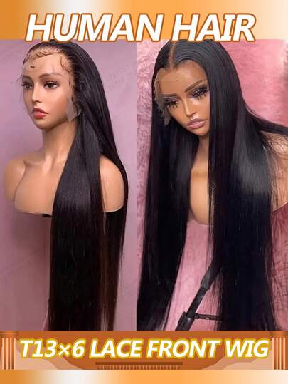 T13x6 Bone Straight Human Hair Wigs Middle Part Side Lace Frontal Hair Wig Straight Transparent Lace Human Hair Wigs For Women 180% Density