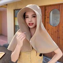 1 chiếc mũ rộng vành che kín mặt chống nắng, mũ tai bèo chống tia UV cho nữ, có lỗ buộc tóc đuôi ngựa. - Nhiều màu - Xem 7
