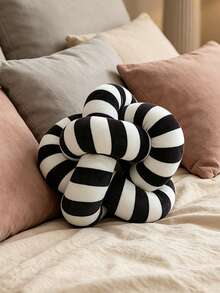 1pc Classic Black & White Striped Knotted Throw Pillow, Minimalist Ins Style Creative Ball Shaped Sofa Cushion, Suitable For Bedroom & Living Room Decor, Handmade Knitted, 3 Size Options - Black and White - View 4