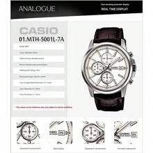 Casio MTH-5001L-7A Business Men's Watch, Chronograph Stopwatch Leather Strap 30m Waterproof Quartz Wristwatch - one-size - View 2