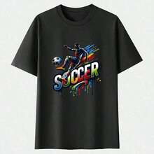 Camiseta De Verano Para Hombre, Copa Mundial De La 2026 Soccer Manga Corta, Algodón, Cuello Redondo, Varios Tamaños Disponibles - Negro - Ver 3