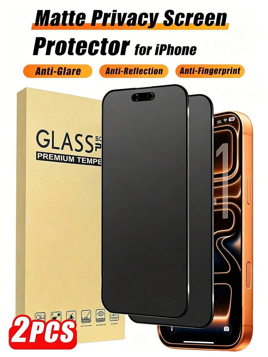 ZYSHI 2pcs Privacy Anti-Peeping Matte Screen Protector (Non-Glass), Full Coverage, Smooth Touch, Anti-Fingerprint, Scratch-Resistant, Easy Installation, Anti-Peeping, Shockproof, Anti-Glare, Compatible With IPhone 17 Pro Max/17 Pro/17 Air/17/16E/16 Pro Max/16 Pro/16 Plus/16/15 Pro Max/14 Pro Max/13 Mini/12/11/XS MAX/XR/8+/7 Plus Series, Essential For Daily Protection - Black - View 1