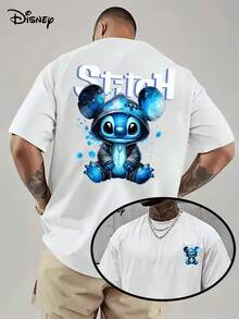 [Disney Licensed]Disney Lilo & Stitch Watercolor Hoodie Stitch Graphic Men's Oversized T-Shirt, Casual Crew Neck Short Sleeve Streetwear Tee,  Blue Splatter Art Print Top, Disney Officially Authorized Men's Short-Sleeved T-Shirts, Mens Clothes, Men, Ropa De Hombre, Summer Clothes, Men Shirts, Graphic Tees, Disney Outfits Men, Graphic Tees, Camisetas Para Hombre, Camisas Para Hombre, Summer Outfits For Men, Father's Day Gift, Perfect Gift For Family And Friends, Which Are Necessary For Birthday Parties, Disney Shirts, Mens Clothes, Summer Clothes, Officially Licensed Disney T-Shirts, Disney Men's And Women's Spring/Summer Fashion Casual Short-Sleeve T-Shirts - White - View 1