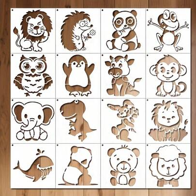 1 Set Animal Themed Painting Stencils - Reusable Templates For Canvas, Wood, Floor And Wall Art, Perfect For Home Decor, Crafts, Stencil Painting | Fun Design | Durable PET Material, Painting Supplies