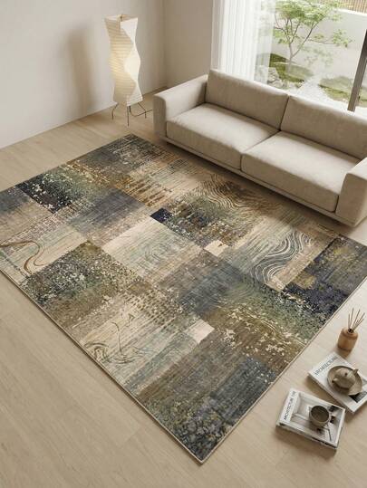 1 Stück großer Teppich mit Farbblock-Patchwork-Muster in Grün für Wohnzimmer, frisches Frühjahr-/Sommer-Design, weiche & bequeme Textur, pflegeleicht, rutschfeste Unterseite, geeignet für Wohnzimmer, Schlafzimmer, Küche, Esszimmer, Eingangsbereich, Büro und andere Wohndekoration