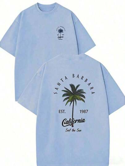 Men's Washed Print Graphic Tees-"Santa Barbara California" Palm Tree Groove Clothing 100% Pure Cotton Double-Sided Printed T-Shirt, Suitable For Men And Women, The Best Gift For Summer Casual Short Sleeved T-Shirt-Streetwear Y2K 100 Percent Cotton Tops, Gifts For Boyfriend And HusbandLoose And Comfortable, Tops, Summer Tops, Summer Outfits For Womer, Summer , Summer Clothes, Shirts, Vacation Outfits Women, Tops For Women, Spring Outfits For Women, Blusas Bonitas De Mujer, , Top, Western Outfits For Womer, Cute Tops, White Tops, Going Out Tops Women, Shirts For Woman, Y2k, Crop Top, White Tor, Casual Streetwear, Summer Oversized Tee, Loose Fit T Shirt, Vintage Graphic Tee, Retro Street Style, Soft Cotton Top, Breathable Summer Tee, Drop Shoulder Tee,  Casual Top, Daily Wear T Shirt, Boyfriend Style Tee, Grunge Vintage Tee, Y2K Streetwear Top, Casual Loose Top, Oversized Graphic Tee, Summer Casual Tee, Street Style T Shirt, Vintage Washed Tee, Retro Graphic Top, Loose Casual